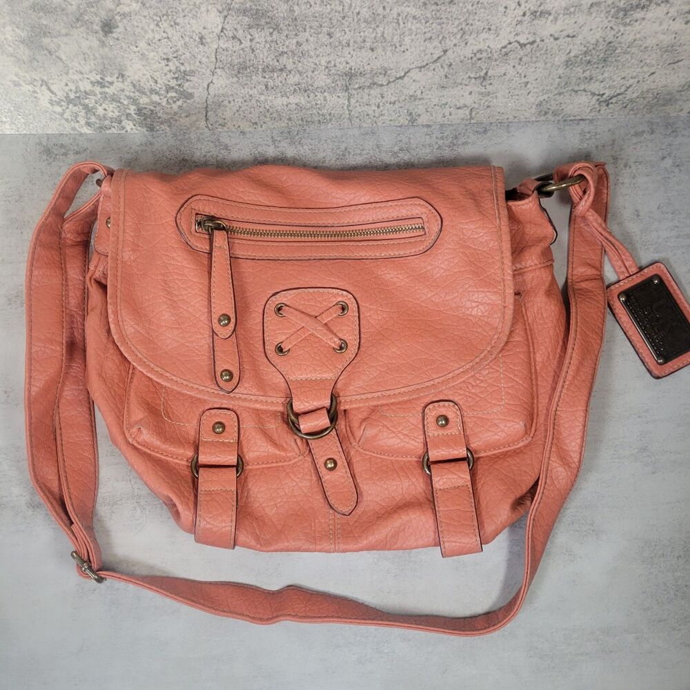 French Connection Pink Handbag Shoulder Bag Vegan Leather Faux Coral